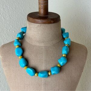 Blue Dyed Howlite Yellow Crystal Beaded Necklace Toggle Clasp